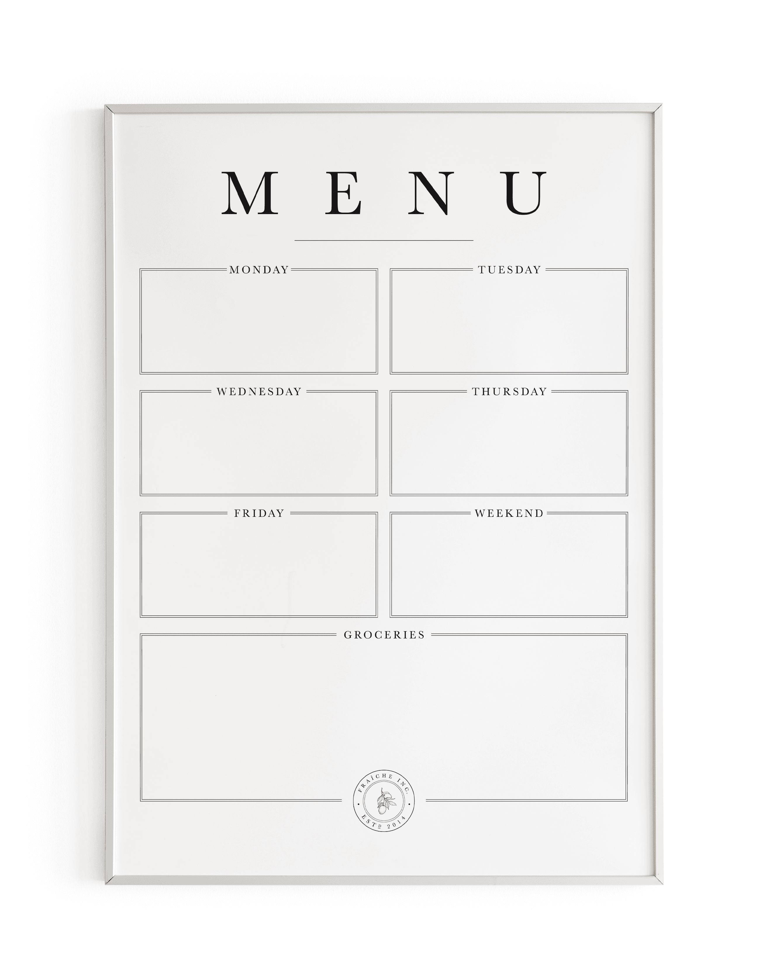 5 DAY WEEKLY MENU PRINT